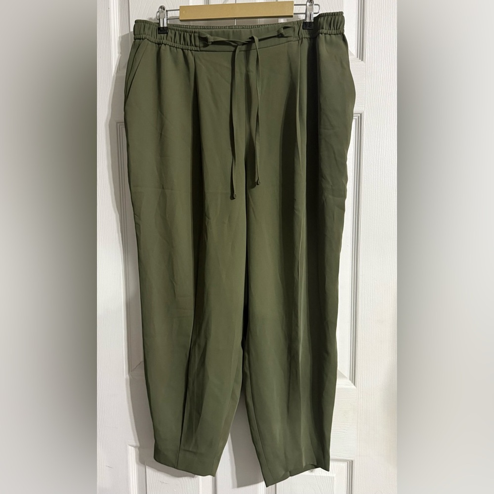 Express Olive Green Drawstring Pull On Pants Large - image 1